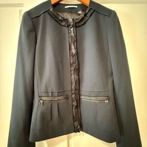 Tahari Black Ruffle-Trim Blazer